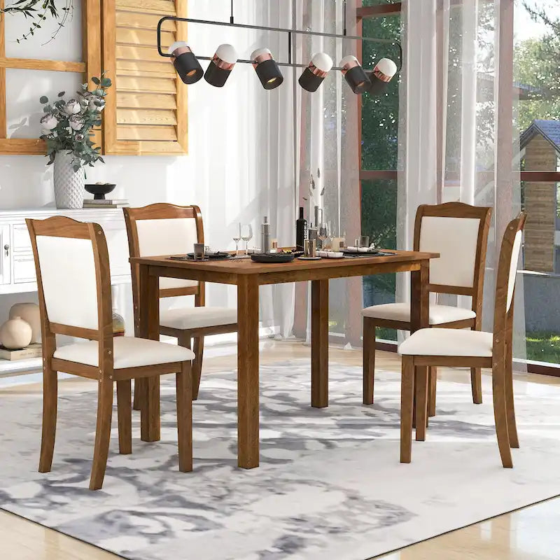 Juego de comedor de 5 piezas, café/nogal, rectangular, capacidad para 4 personas