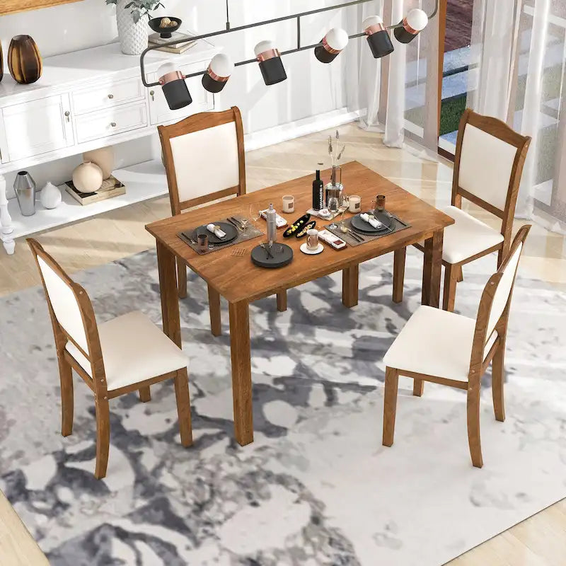 Juego de comedor de 5 piezas, café/nogal, rectangular, capacidad para 4 personas