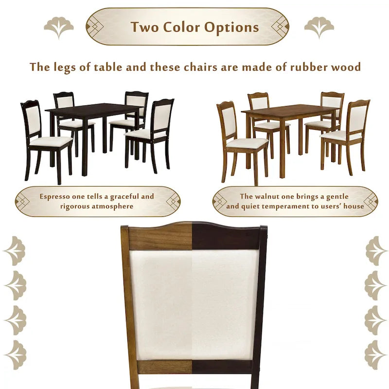 Juego de comedor de 5 piezas, café/nogal, rectangular, capacidad para 4 personas