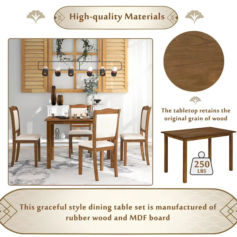 Juego de comedor de 5 piezas, café/nogal, rectangular, capacidad para 4 personas