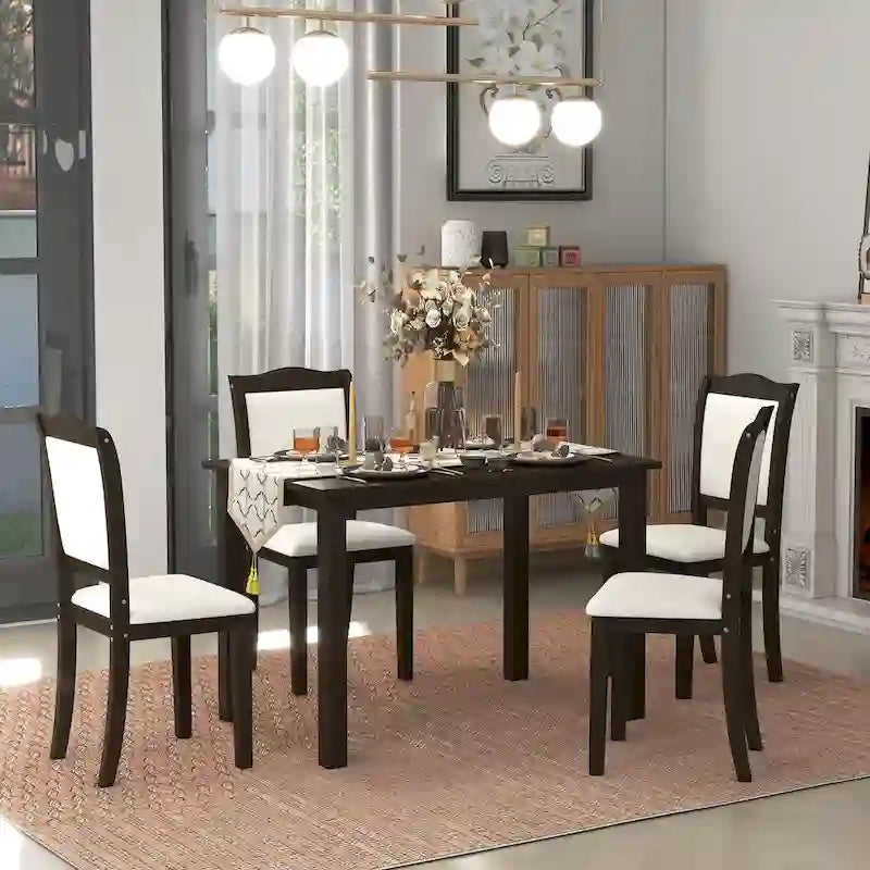 Juego de comedor de 5 piezas, café/nogal, rectangular, capacidad para 4 personas