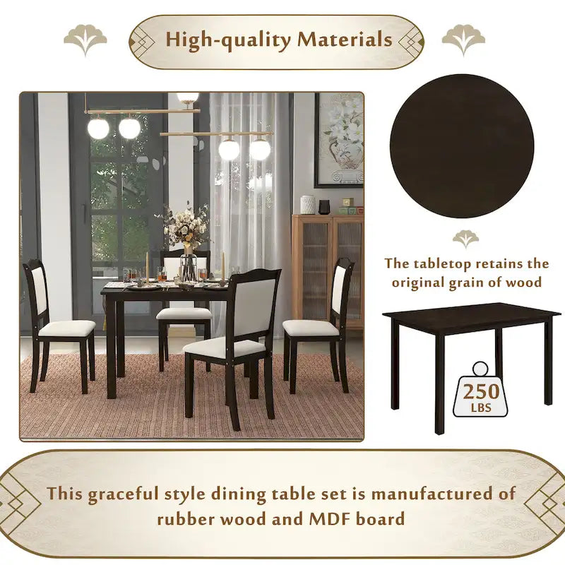Juego de comedor de 5 piezas, café/nogal, rectangular, capacidad para 4 personas