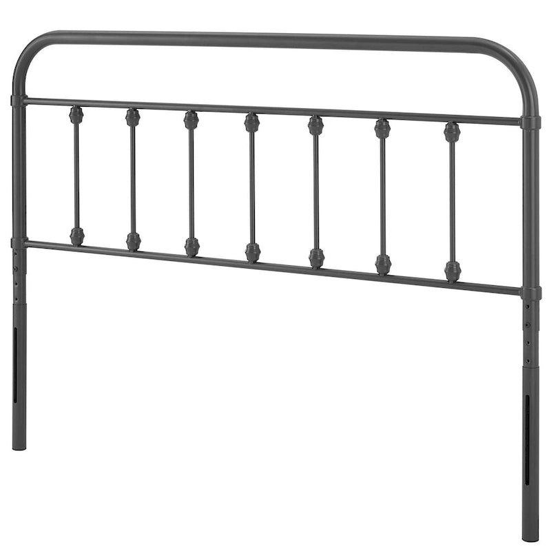 Cabecero de metal gris tamaño queen, estilo husillo redondo, se adapta a 1 cama