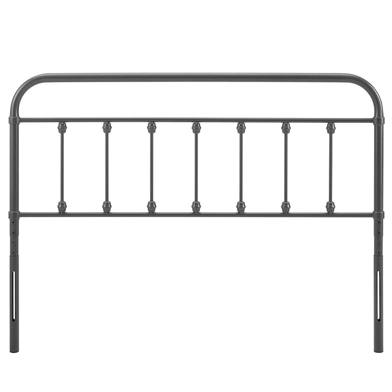 Cabecero de metal gris tamaño queen, estilo husillo redondo, se adapta a 1 cama