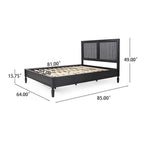 Cama de plataforma tamaño queen de madera de acacia gris oscuro y ratán con cabecero (2 piezas)