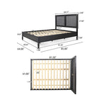 Cama de plataforma tamaño queen de madera de acacia gris oscuro y ratán con cabecero (2 piezas)