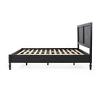 Cama de plataforma tamaño queen de madera de acacia gris oscuro y ratán con cabecero (2 piezas)
