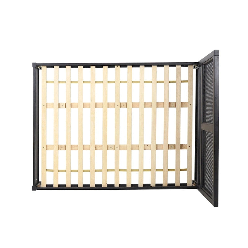 Cama de plataforma tamaño queen de madera de acacia gris oscuro y ratán con cabecero (2 piezas)