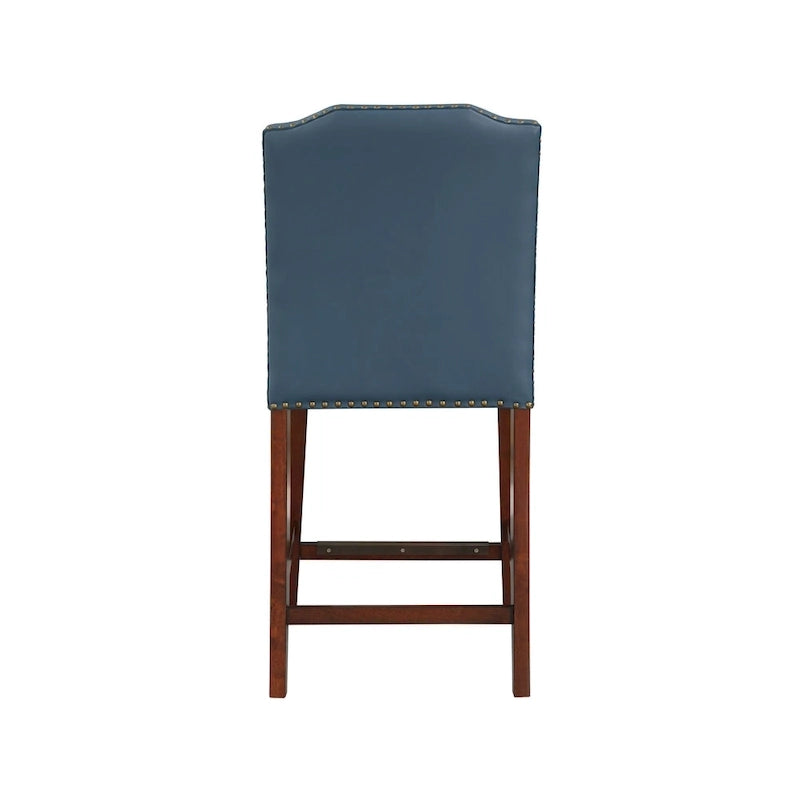 Taburete de mostrador de polipiel azul/marrón con detalles de tachuelas, asiento individual