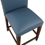 Taburete de mostrador de polipiel azul/marrón con detalles de tachuelas, asiento individual