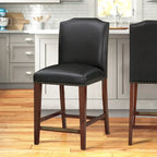 Taburete de mostrador de polipiel azul/marrón con detalles de tachuelas, asiento individual