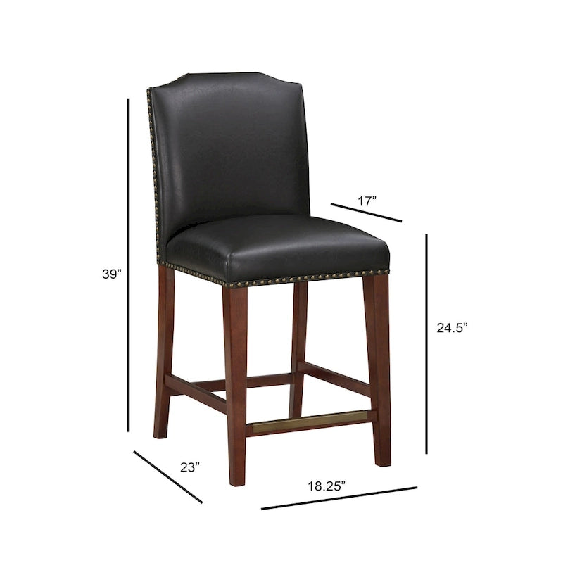 Taburete de mostrador de polipiel azul/marrón con detalles de tachuelas, asiento individual