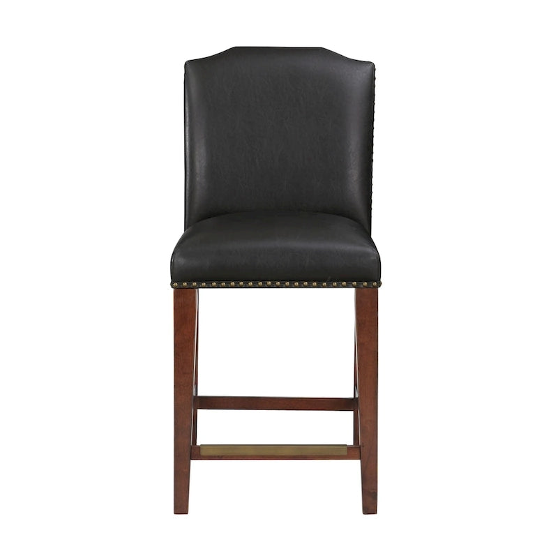 Taburete de mostrador de polipiel azul/marrón con detalles de tachuelas, asiento individual