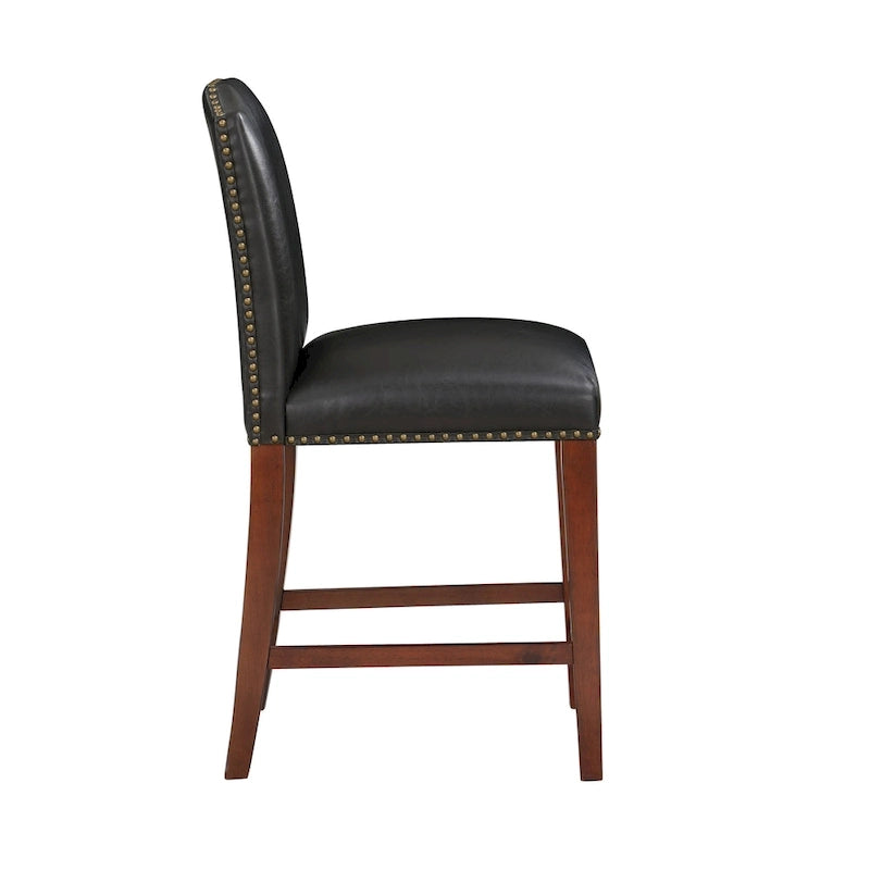 Taburete de mostrador de polipiel azul/marrón con detalles de tachuelas, asiento individual