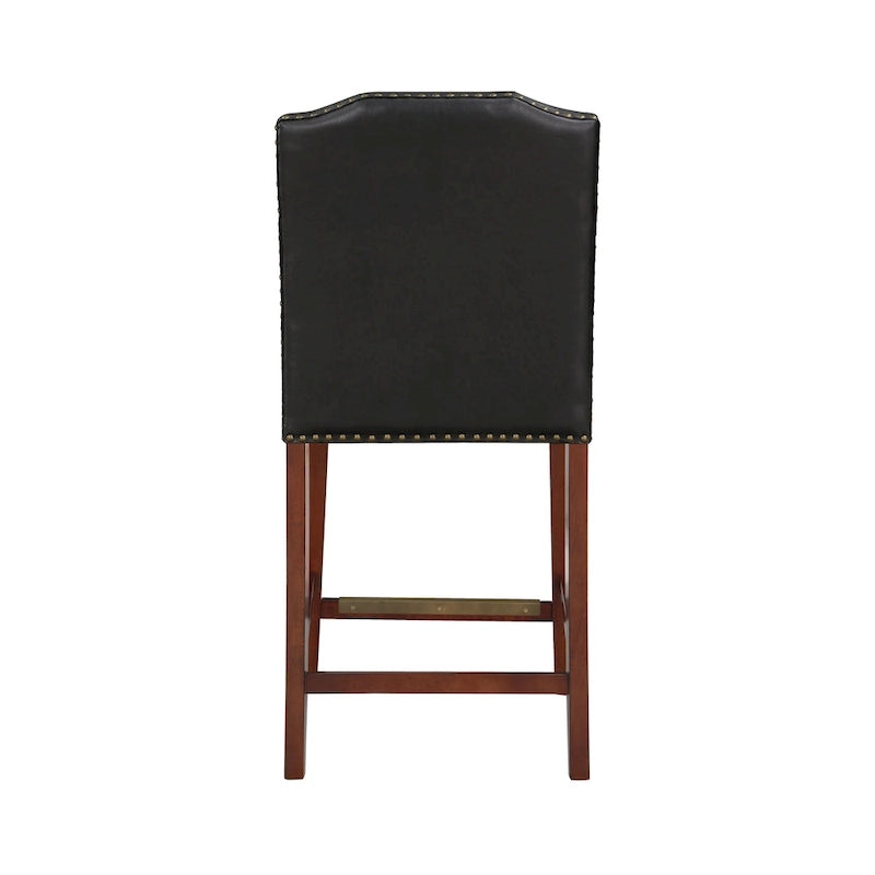 Taburete de mostrador de polipiel azul/marrón con detalles de tachuelas, asiento individual