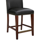 Taburete de mostrador de polipiel azul/marrón con detalles de tachuelas, asiento individual