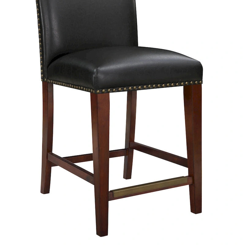 Taburete de mostrador de polipiel azul/marrón con detalles de tachuelas, asiento individual