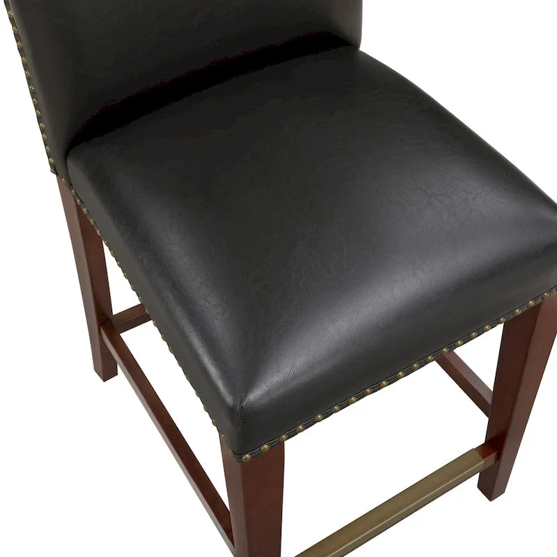 Taburete de mostrador de polipiel azul/marrón con detalles de tachuelas, asiento individual