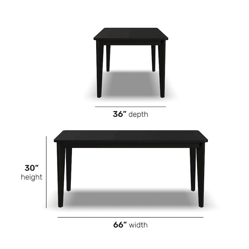 Mesa de comedor rectangular de madera negra, 6 plazas – 66 x 30 x 36 pulg.