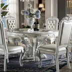 Mesa de comedor redonda blanca con patas de garra, capacidad para 4 a 6 personas