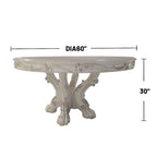 Mesa de comedor redonda blanca con patas de garra, capacidad para 4 a 6 personas