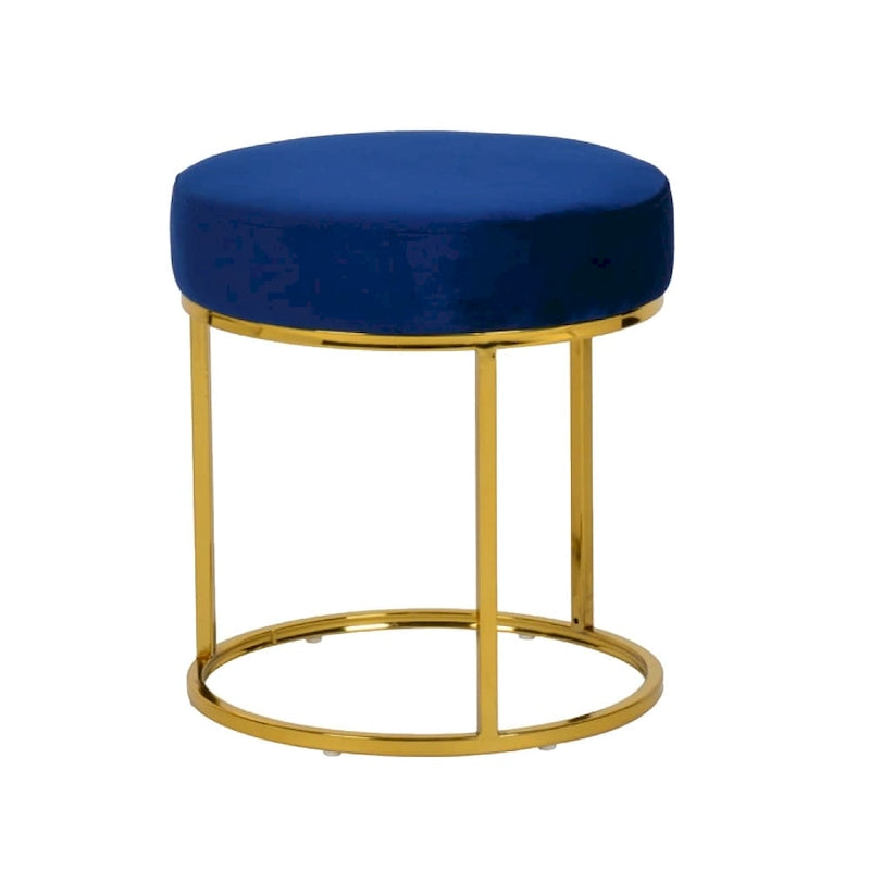 Puf Otomano Redondo de Terciopelo Azul con Patas Doradas – Asientos para 1