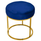 Puf Otomano Redondo de Terciopelo Azul con Patas Doradas – Asientos para 1