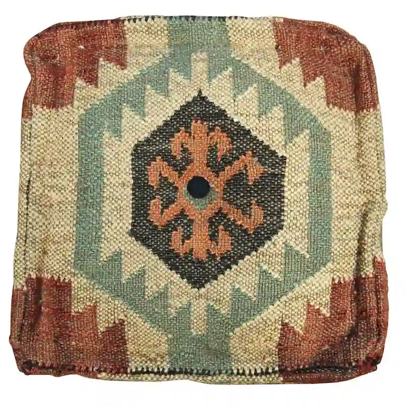 Puf otomano Kilim geométrico beige/rojo/gris, estilo tradicional, 1 persona