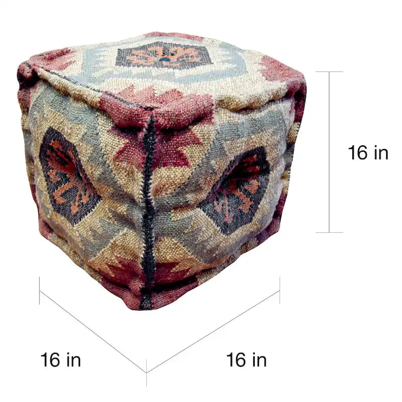 Puf otomano Kilim geométrico beige/rojo/gris, estilo tradicional, 1 persona