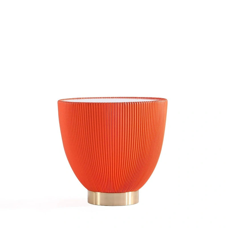Mesa auxiliar tapizada redonda – Piel sintética plisada y base dorada, 4 colores, 1 persona