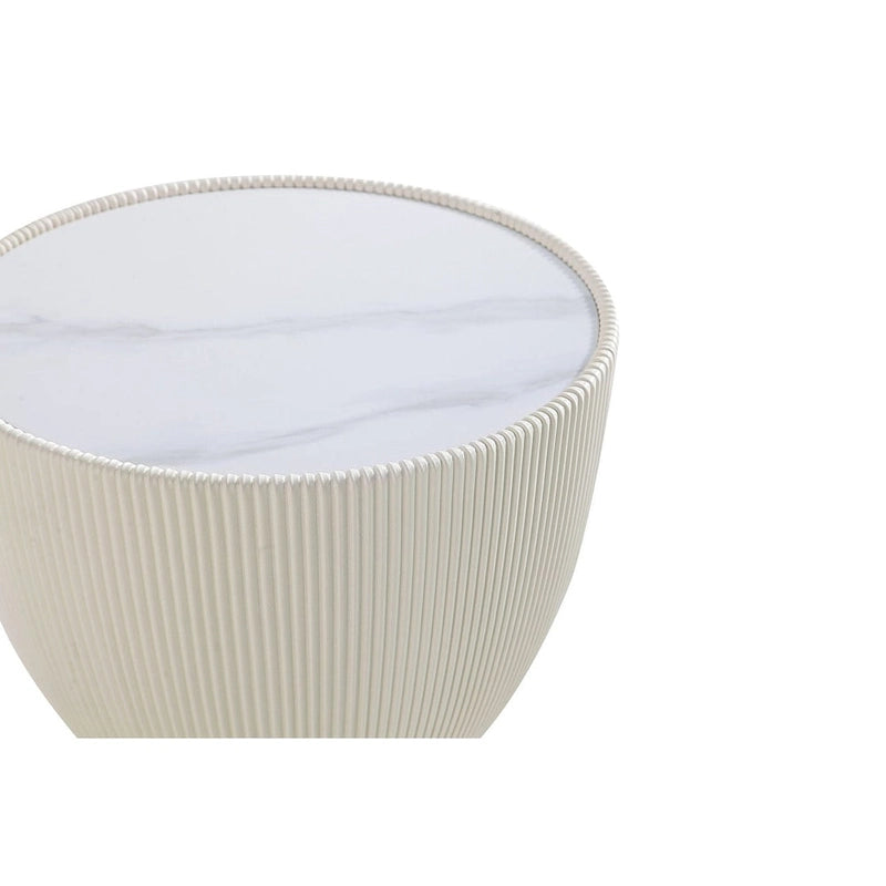 Mesa auxiliar tapizada redonda – Piel sintética plisada y base dorada, 4 colores, 1 persona