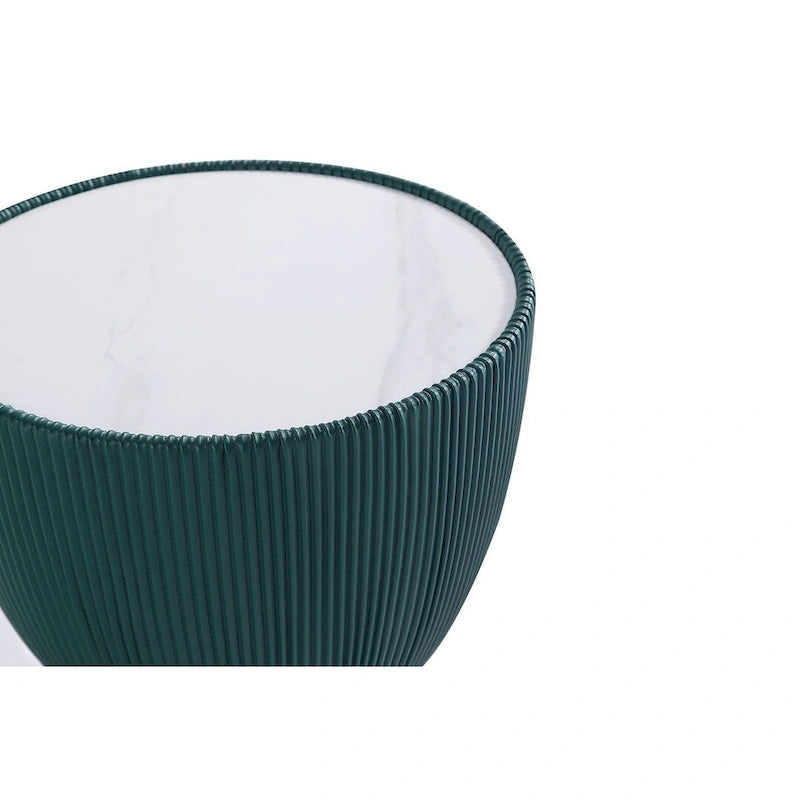 Mesa auxiliar tapizada redonda – Piel sintética plisada y base dorada, 4 colores, 1 persona