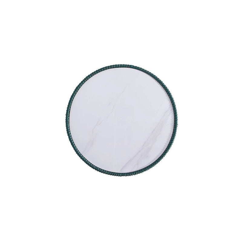 Mesa auxiliar tapizada redonda – Piel sintética plisada y base dorada, 4 colores, 1 persona