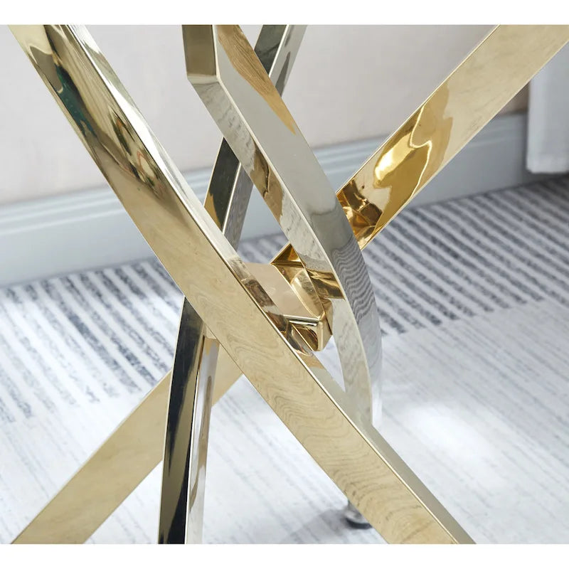Mesa auxiliar redonda de cristal, estilo moderno, individual, en oro y plata.