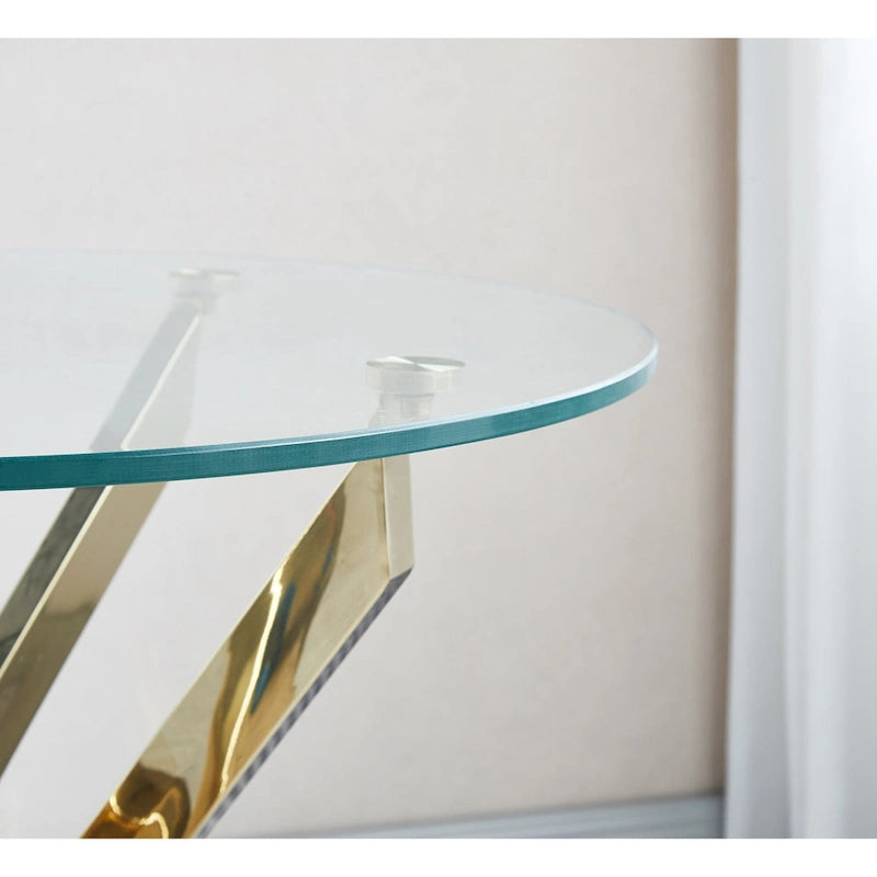 Mesa auxiliar redonda de cristal, estilo moderno, individual, en oro y plata.