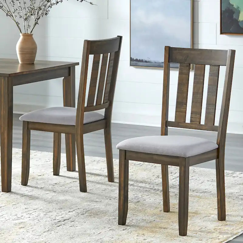 Sillas de comedor con respaldo de escalera rústico marrón/blanco antiguo, juego de 2