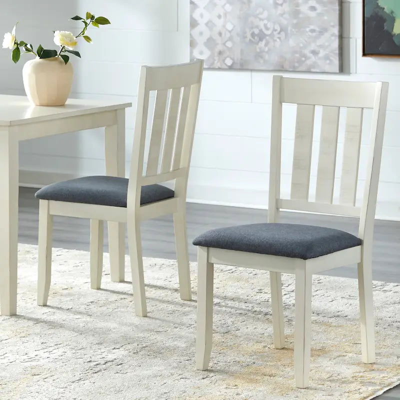 Sillas de comedor con respaldo de escalera rústico marrón/blanco antiguo, juego de 2