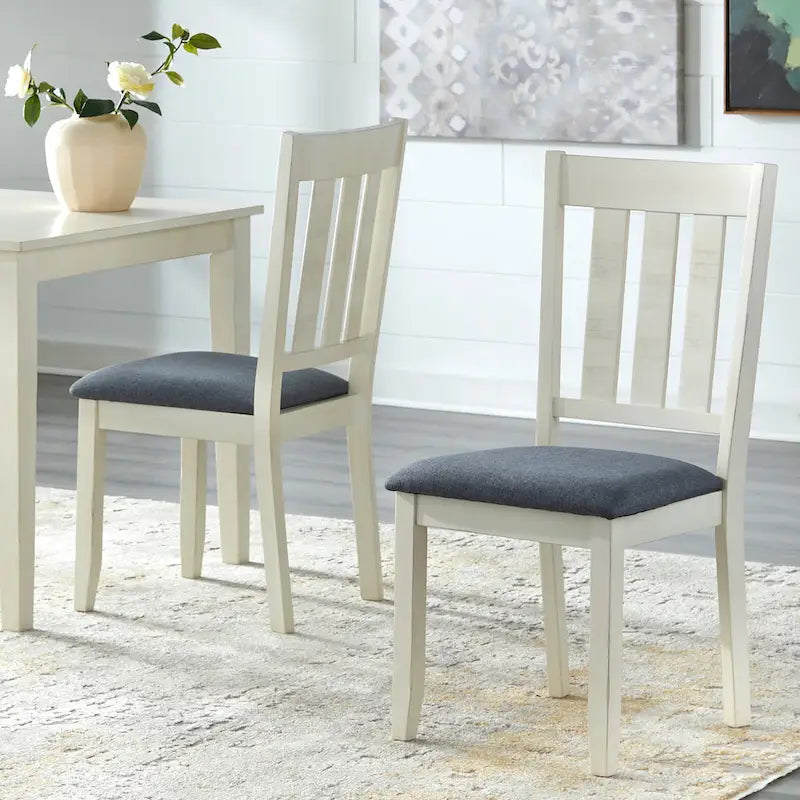 Sillas de comedor con respaldo de escalera rústico marrón/blanco antiguo, juego de 2