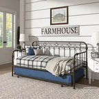 Cama de día antigua de metal bronce oscuro, estilo husillo, para 1 persona (cama nido opcional para 2)