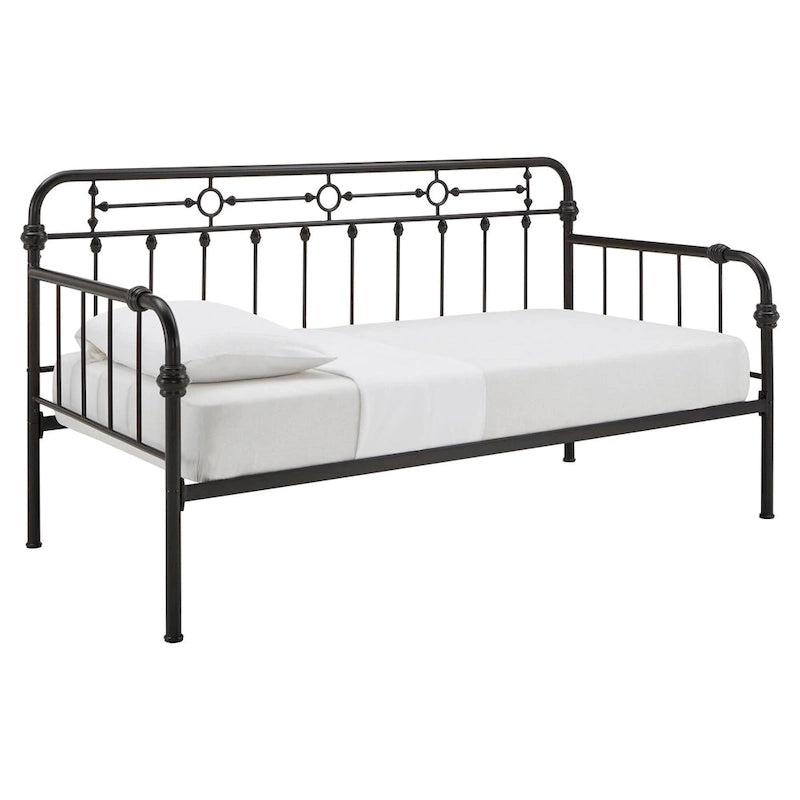 Cama de día antigua de metal bronce oscuro, estilo husillo, para 1 persona (cama nido opcional para 2)