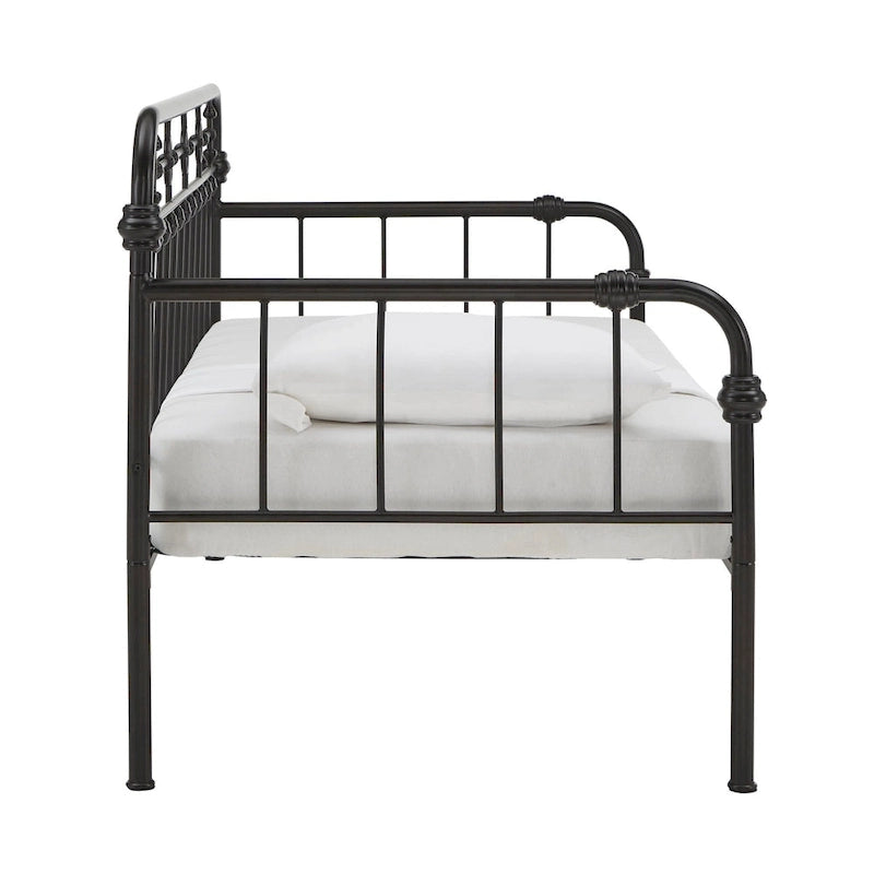 Cama de día antigua de metal bronce oscuro, estilo husillo, para 1 persona (cama nido opcional para 2)