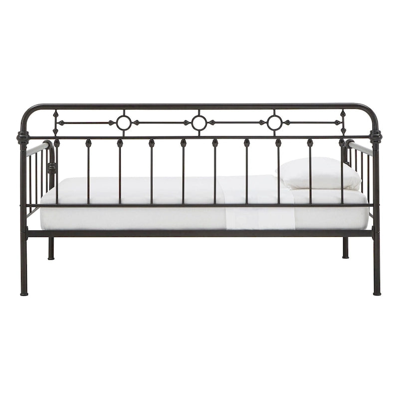 Cama de día antigua de metal bronce oscuro, estilo husillo, para 1 persona (cama nido opcional para 2)