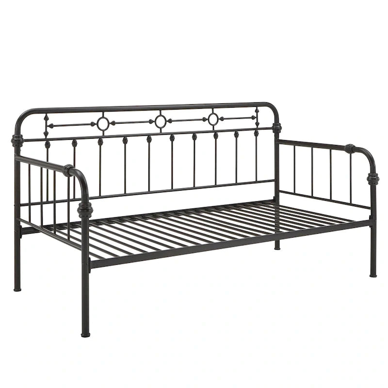 Cama de día antigua de metal bronce oscuro, estilo husillo, para 1 persona (cama nido opcional para 2)