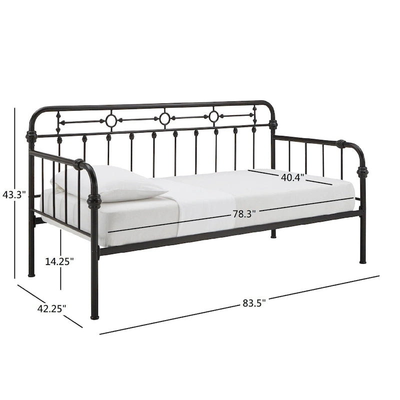 Cama de día antigua de metal bronce oscuro, estilo husillo, para 1 persona (cama nido opcional para 2)