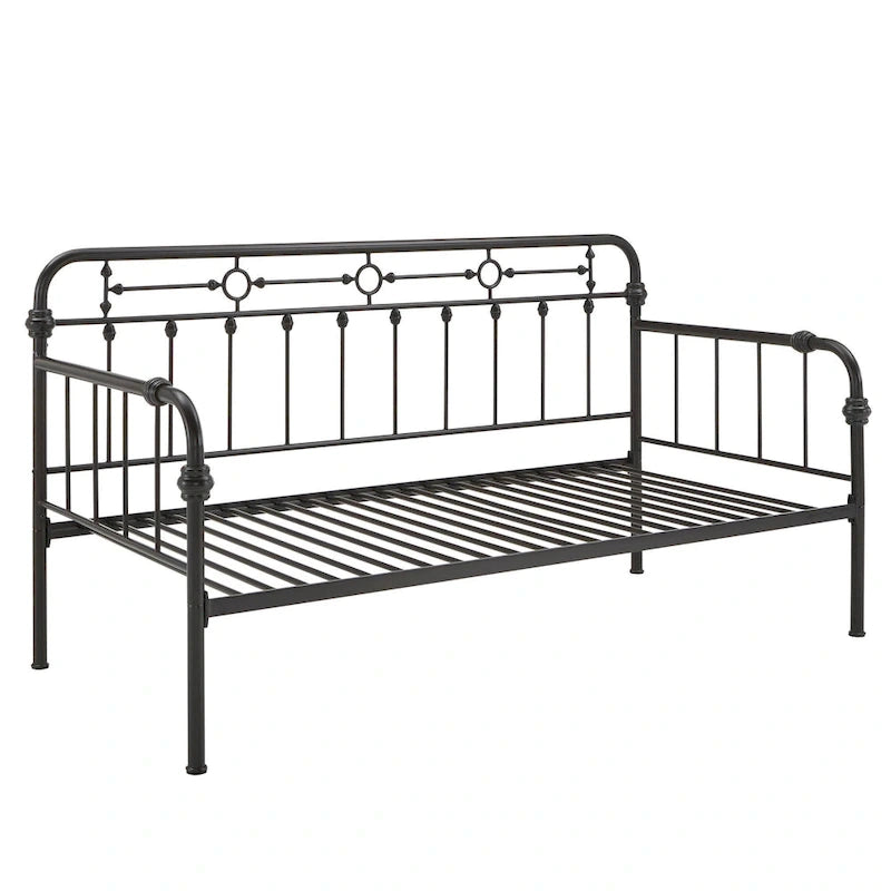 Cama de día antigua de metal bronce oscuro, estilo husillo, para 1 persona (cama nido opcional para 2)