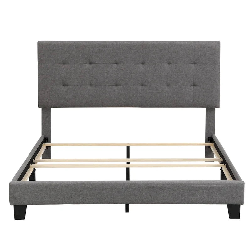 Armazón de cama tapizado copetudo beige/gris, individual