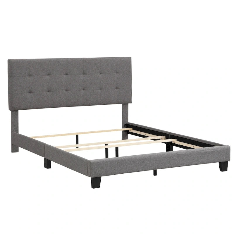 Armazón de cama tapizado copetudo beige/gris, individual