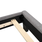 Armazón de cama tapizado copetudo beige/gris, individual