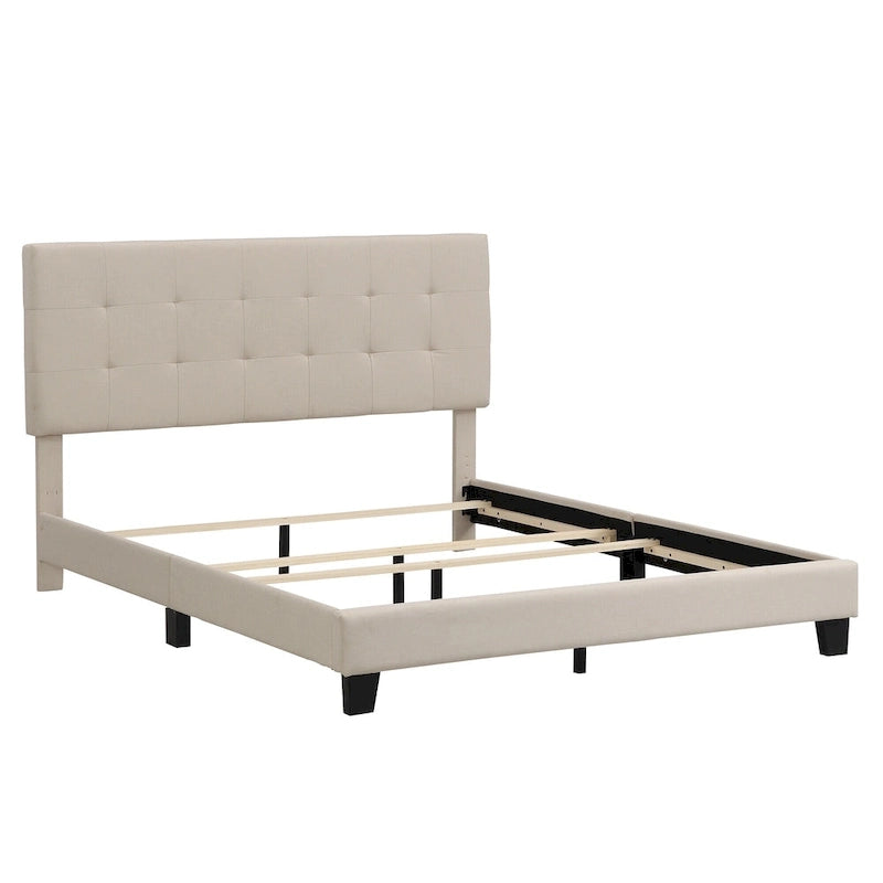 Armazón de cama tapizado copetudo beige/gris, individual