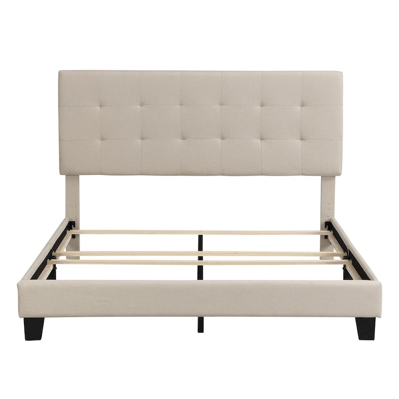 Armazón de cama tapizado copetudo beige/gris, individual